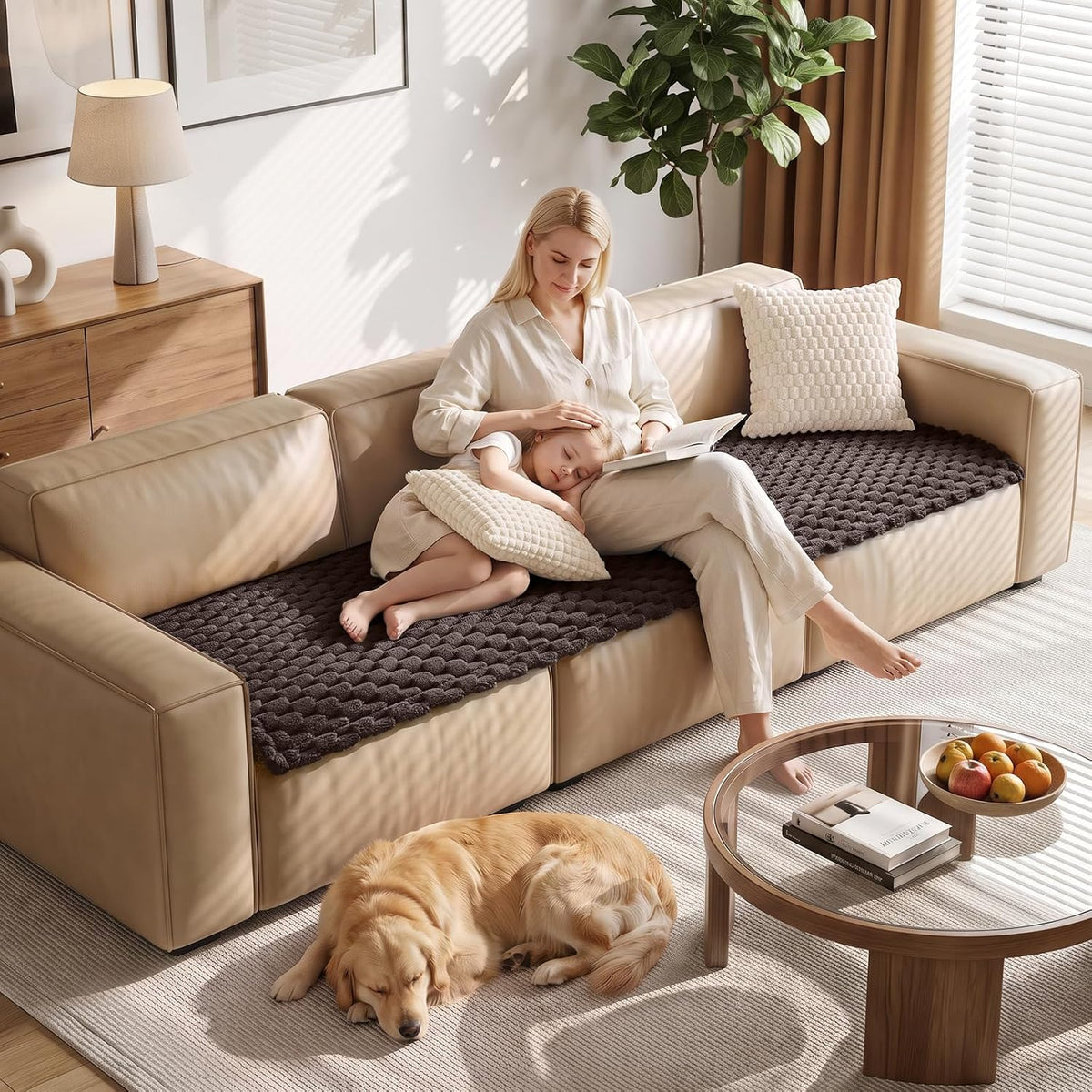 TAOCOCO 100% Waterproof Couch Cover for Dogs, Washable Flannel Sofa Protector, Non Slip Sofa Covers for 3 Cushion Couch 