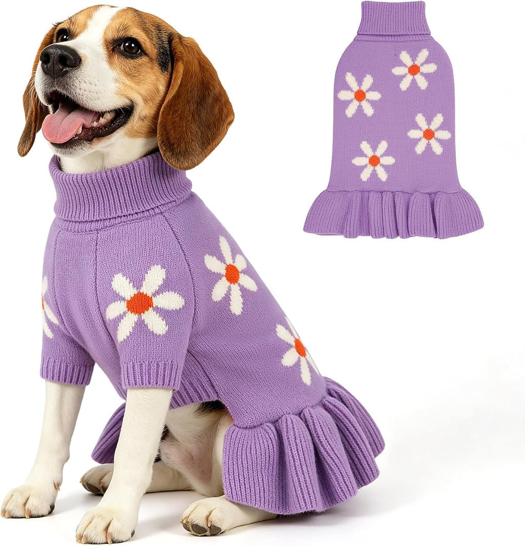 WOYYHO Small Dog Sweater Dress with Pumpkin Print, Halloween Dog Clothes