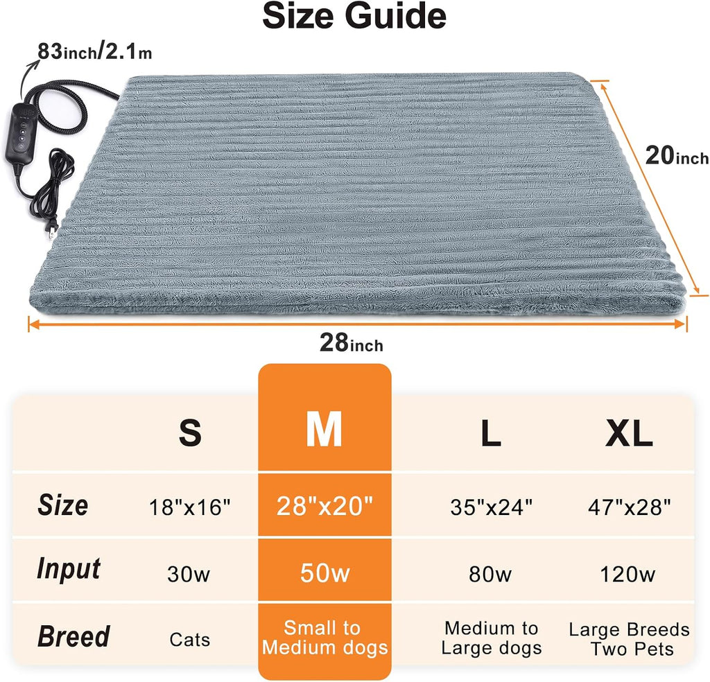 Dog Heating Pad, Heated Dog Bed, Adjustable Temperature with Timer-28 x20in