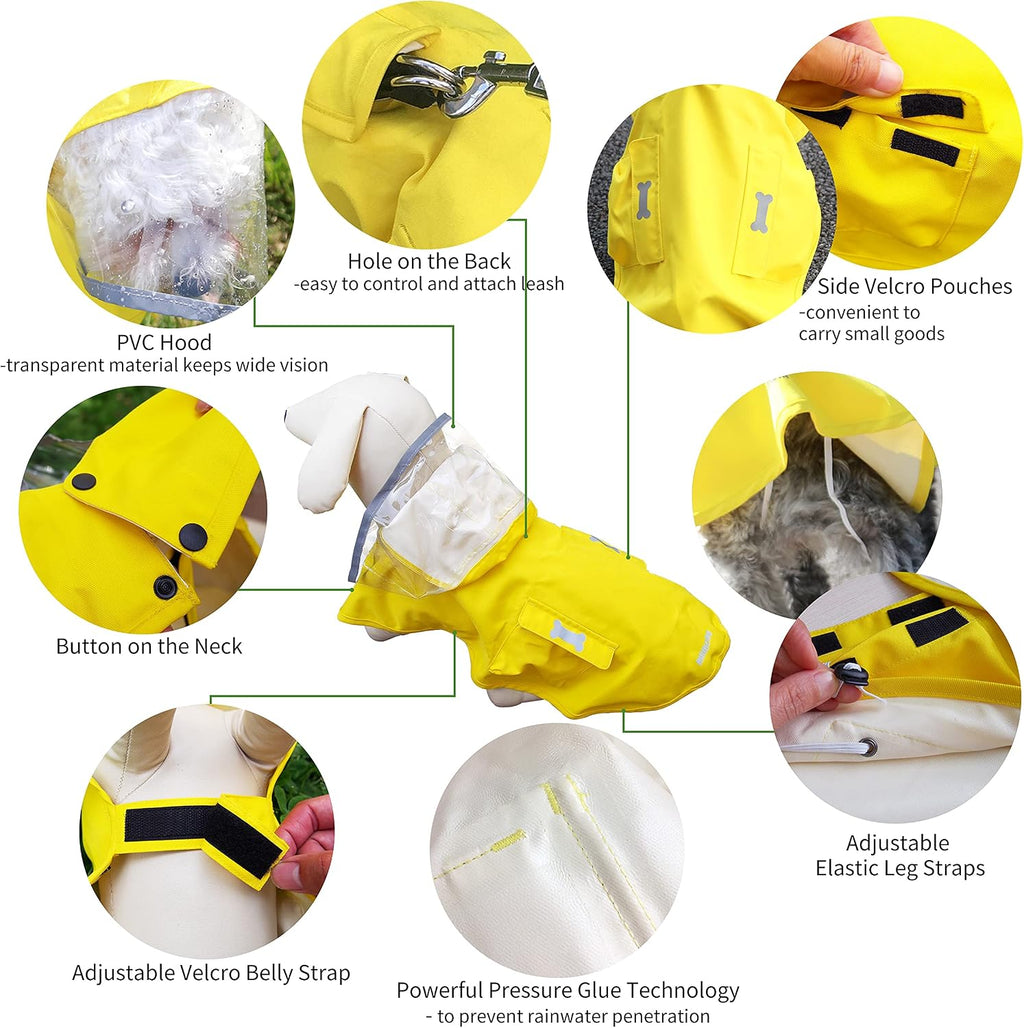 Waterproof Dog Raincoat, Adjustable Reflective Lightweight Pet Rain Clothes with Poncho Hood (Medium, Yellow)