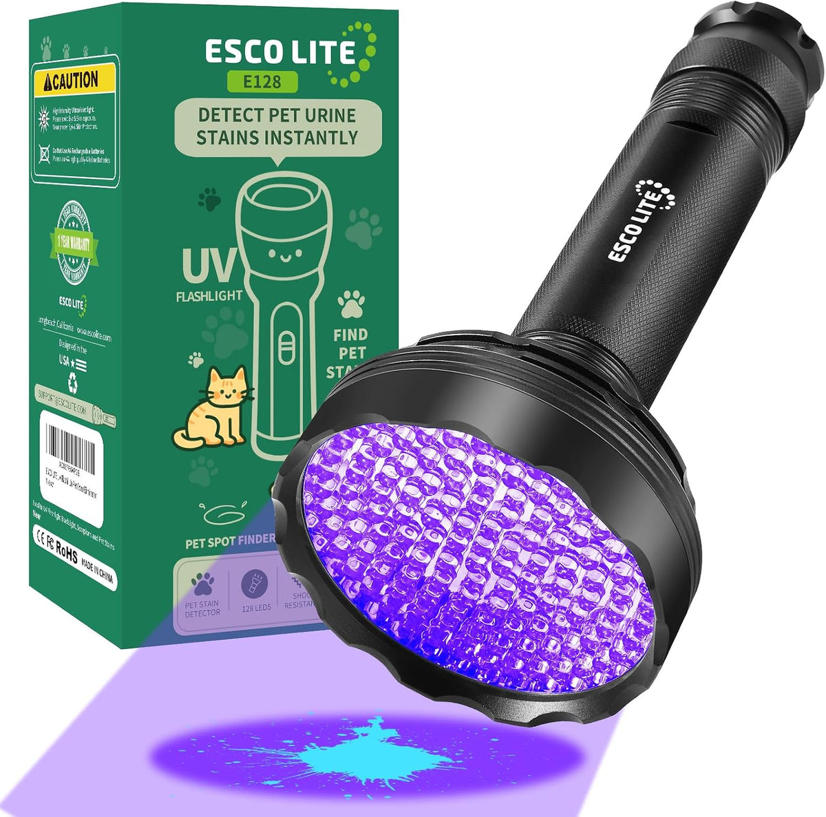 UV Black Light for Pet Urine Detection 128LED for Cat and Dog Urine Stains Carpet Furniture Floor and Home Cleaning