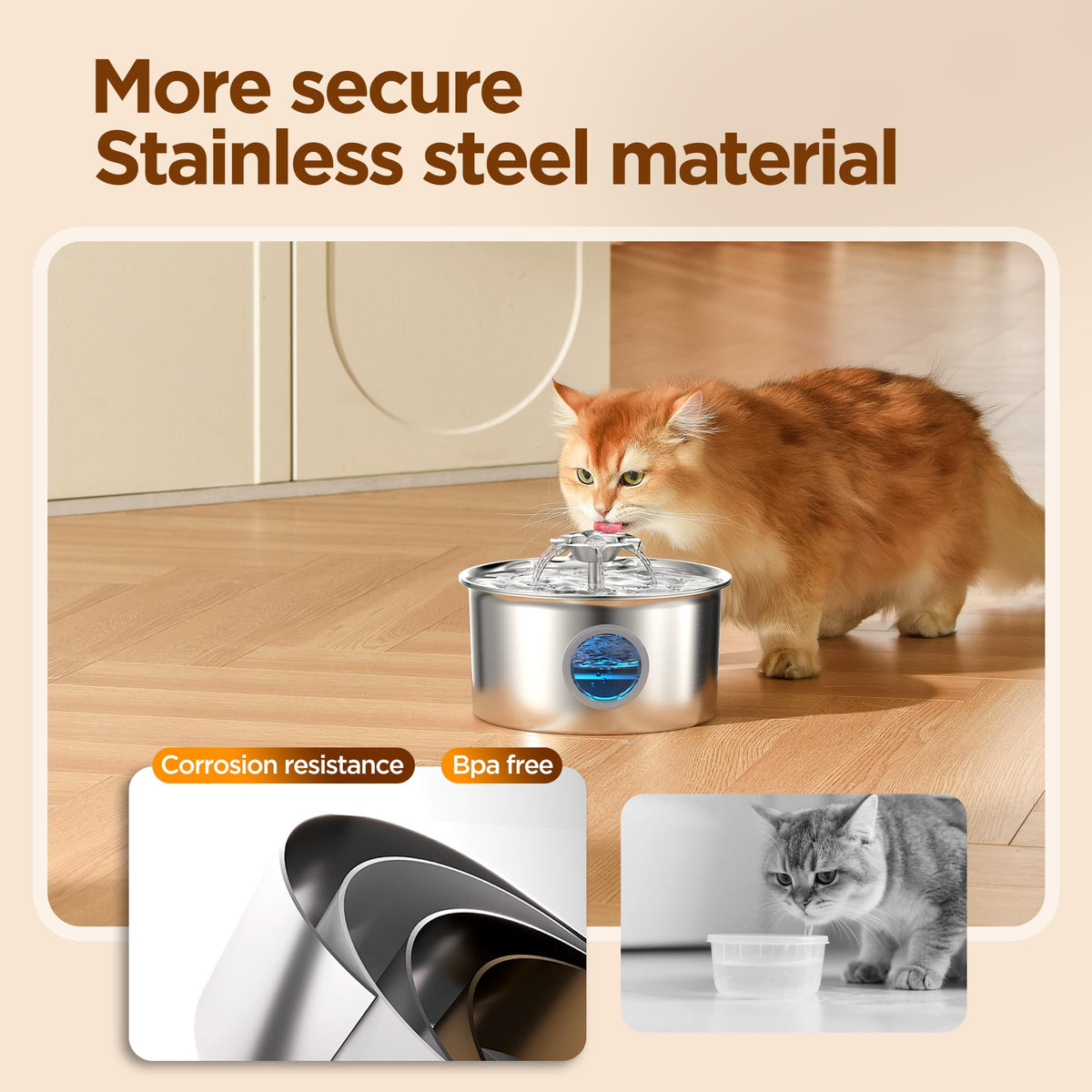 Stainless Steel Cat Water Fountain: 88oz/2.6L Pet Fountain for Drinking