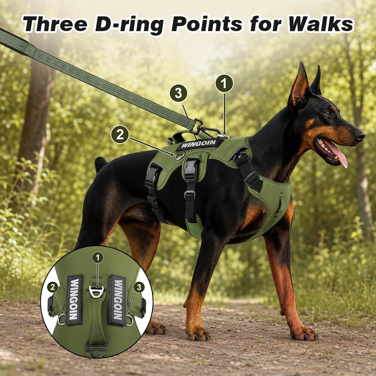 Escape Proof Dog Harness,No Pull for Large Dogs with Handle,Green,L