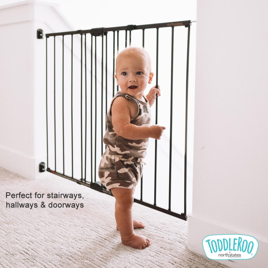 Toddleroo Easy Swing & Lock Baby Gate for Top of Stairs: 31" Tall, Bronze