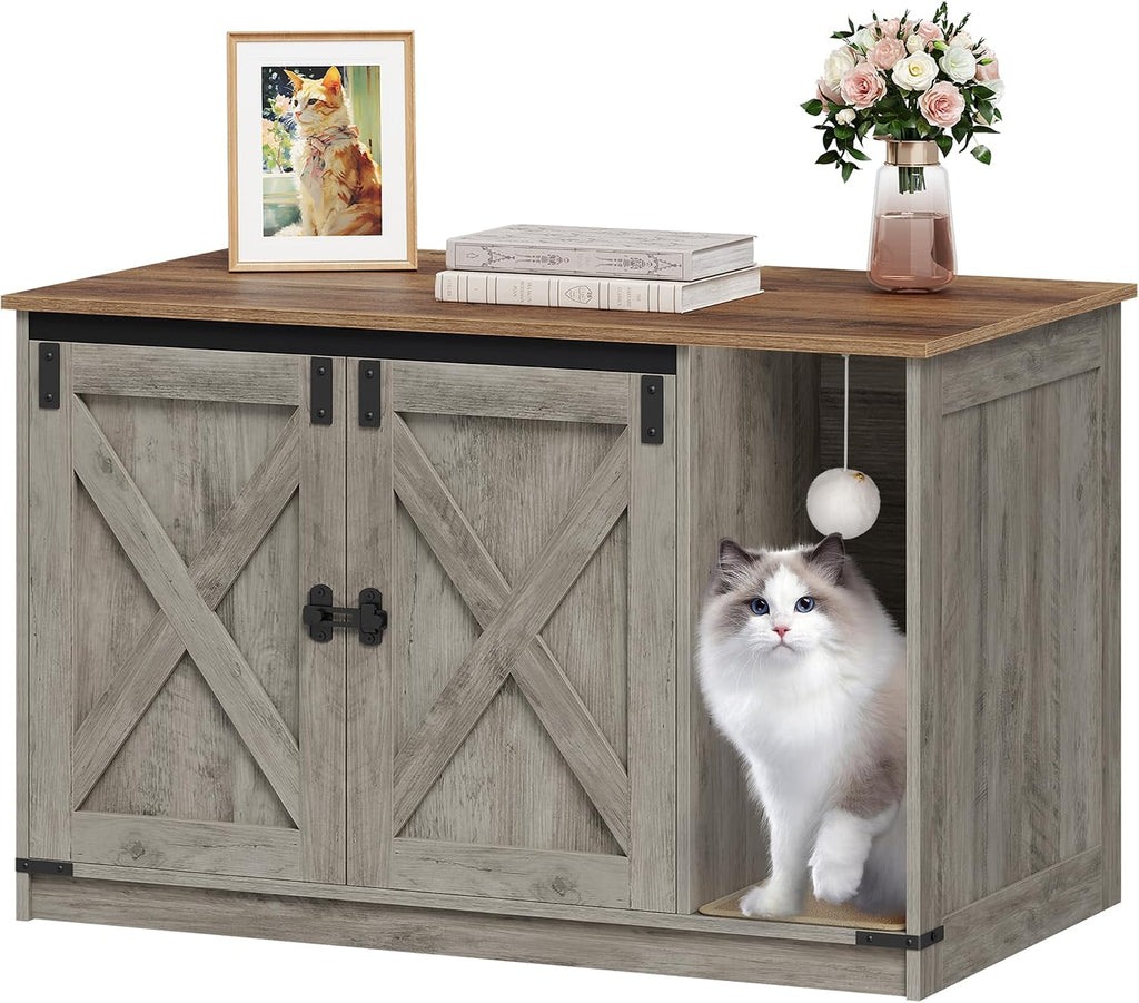Hzuaneri Cat Litter Box Enclosure, Hidden Litter Box Cabinet Furniture