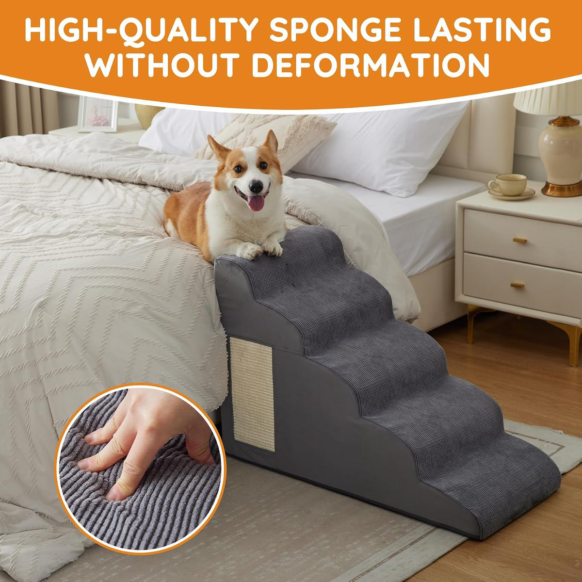 Dog Stairs for Small Dogs 19.7" H, Dog Ramp for Bed, 4-Step, Grey