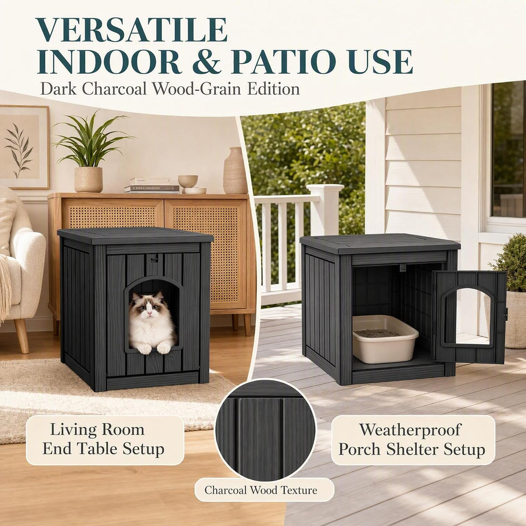 Cat House Outdoor Indoor Use, Weatherproof Cat Box Enclosure, Black