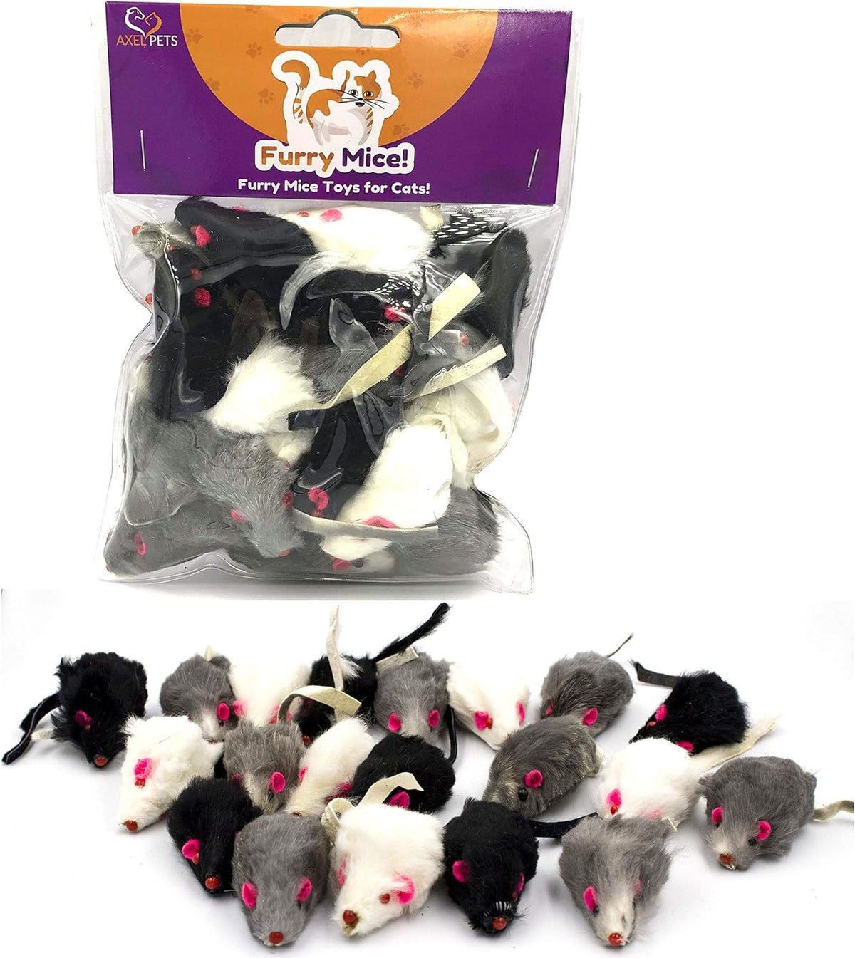 20 Furry Mice with Catnip and Rattle Sound Made of Real Rabbit Fur Interactive Catch Play Mouse Toy for Cat, Pack of 20 