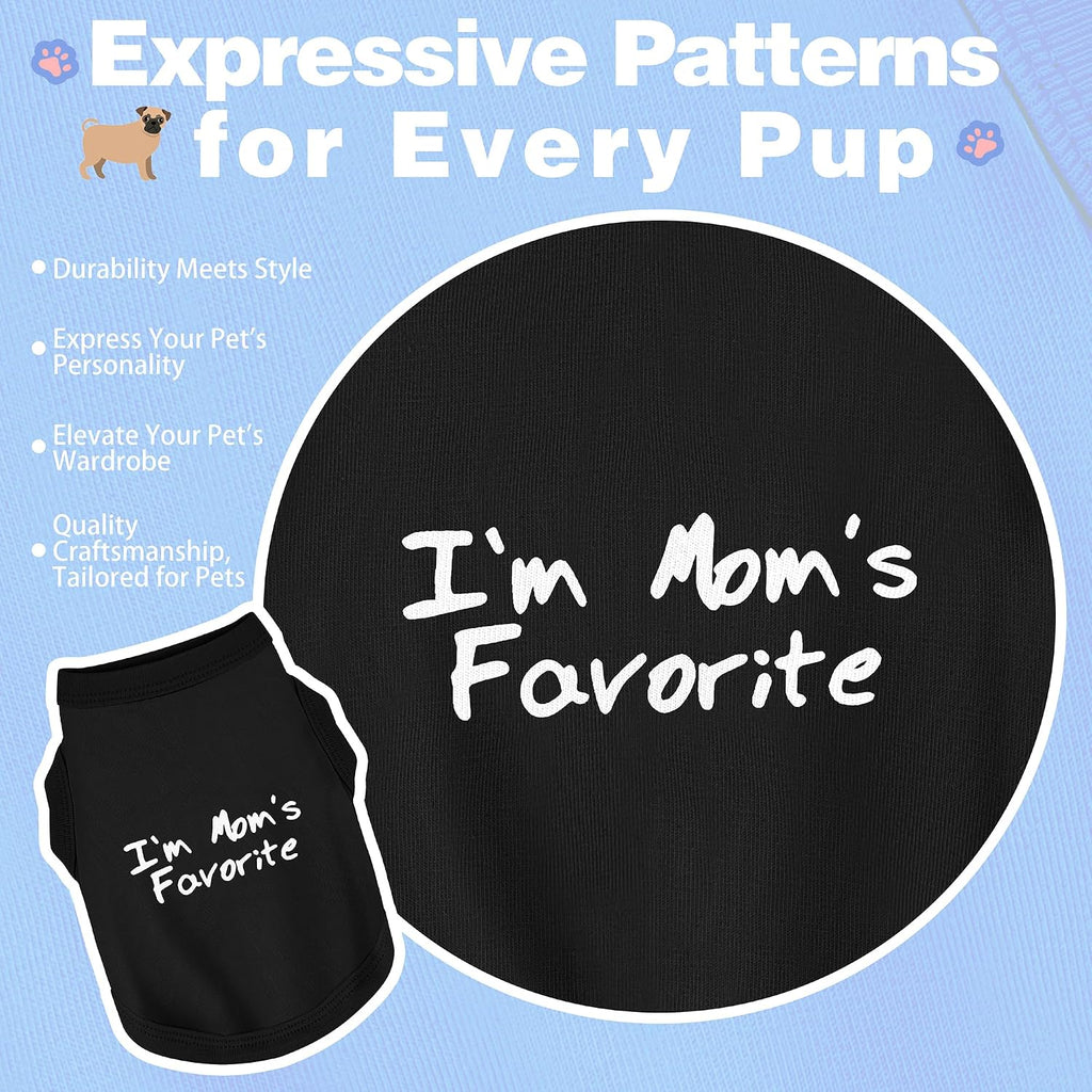 Cozy Sleeveless Canine Wear Dog Clothes, Soft, Lightweight, and Breathable Cotton Dog Shirt with I'm Mom's Favorite Prin