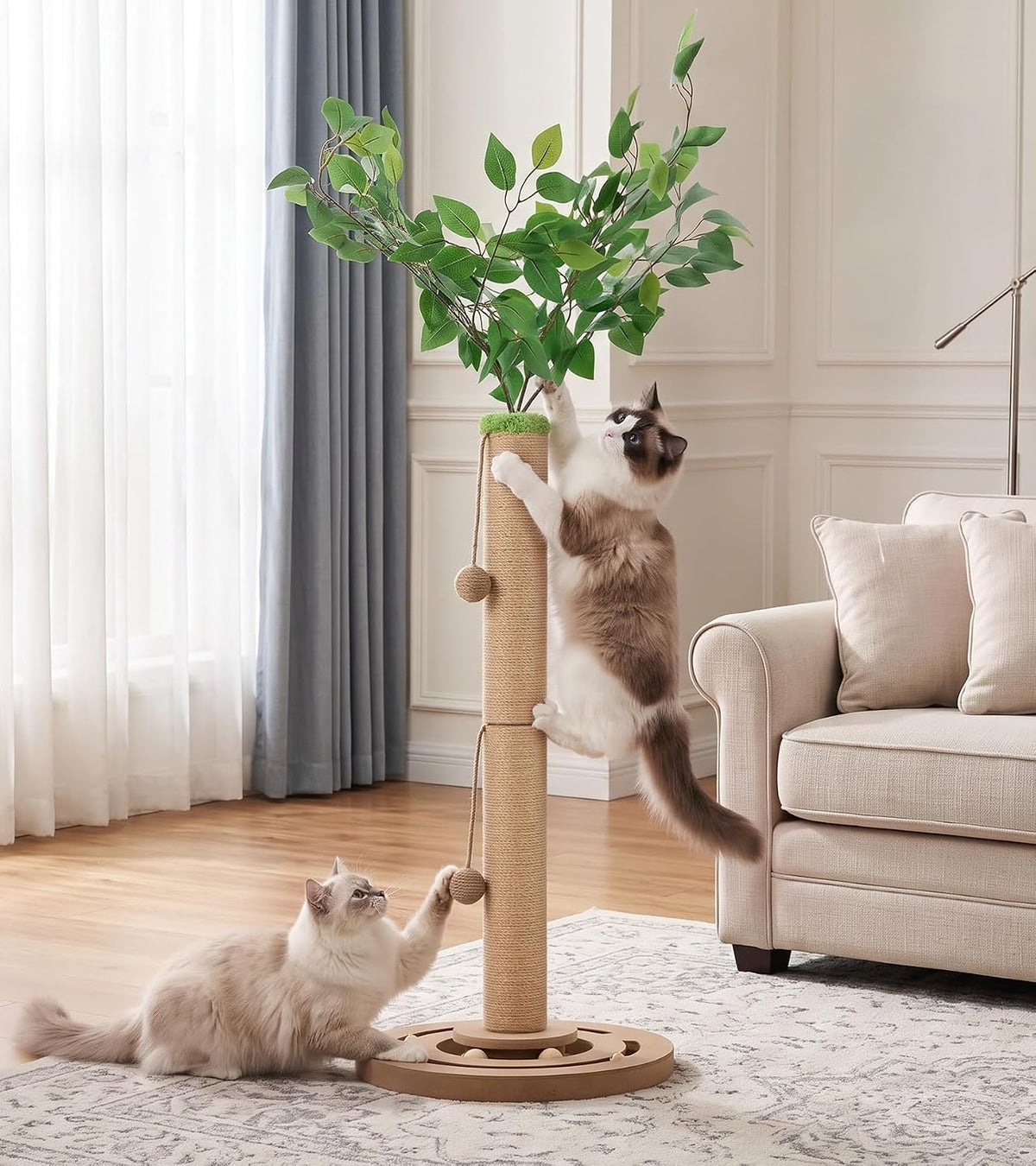 36"Cat Scratching Post With Interactive Cat Toys,Brown Cat Scratching Board