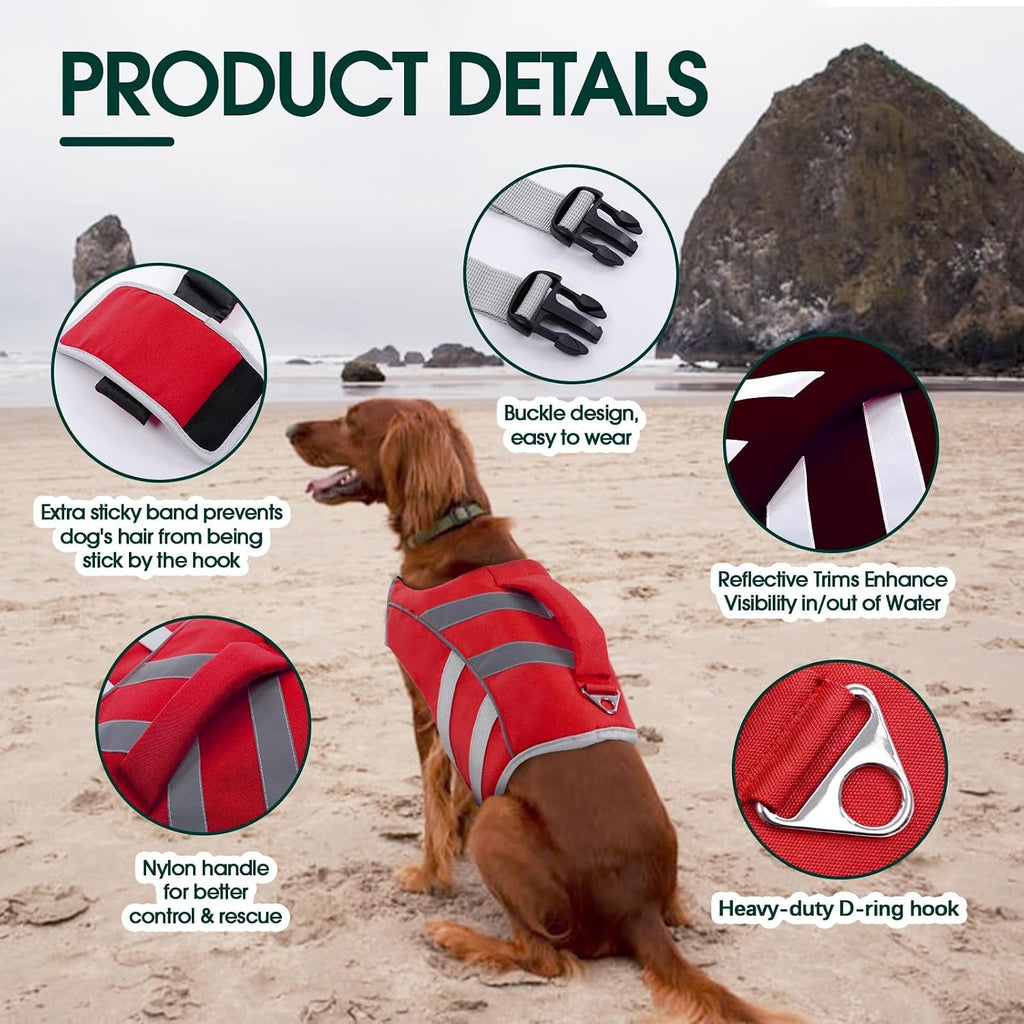 Kuoser Reflective Dog Life Jacket, Dog Life Vest for Swimming Boating