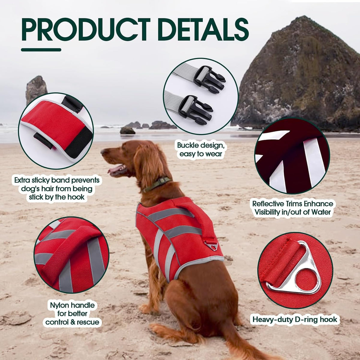 Kuoser Reflective Dog Life Jacket, Dog Life Vest for Swimming Boating