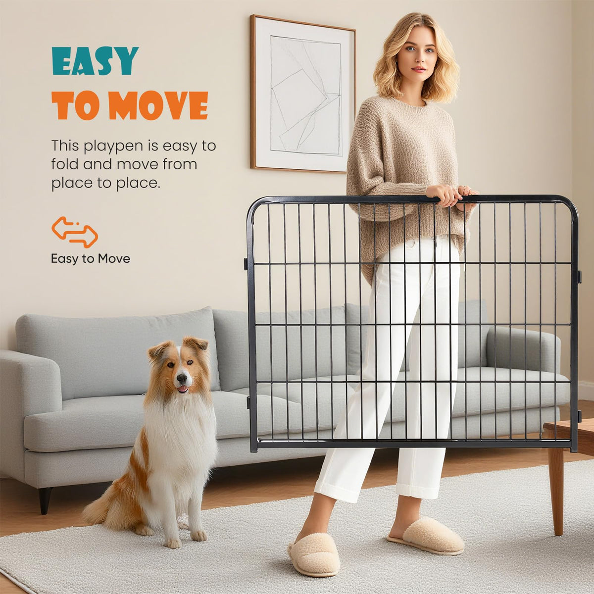 NEWBULIG Dog Playpen Indoor 8 Panels 32 Inch, Outdoor Metal Dog Fence Pen
