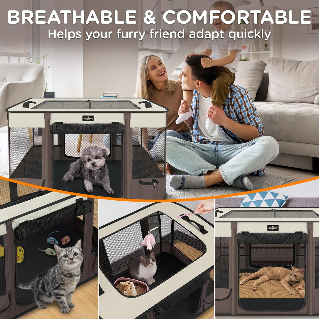 Paw Ballet Foldable Pet Kitten Playpen, Upgrade Waterproof Portable Cat Dog Playpen Kennel Tent for Small Dog Cat, Retractable Shade Cover, Indoor Outdoor Use for Small Pet.