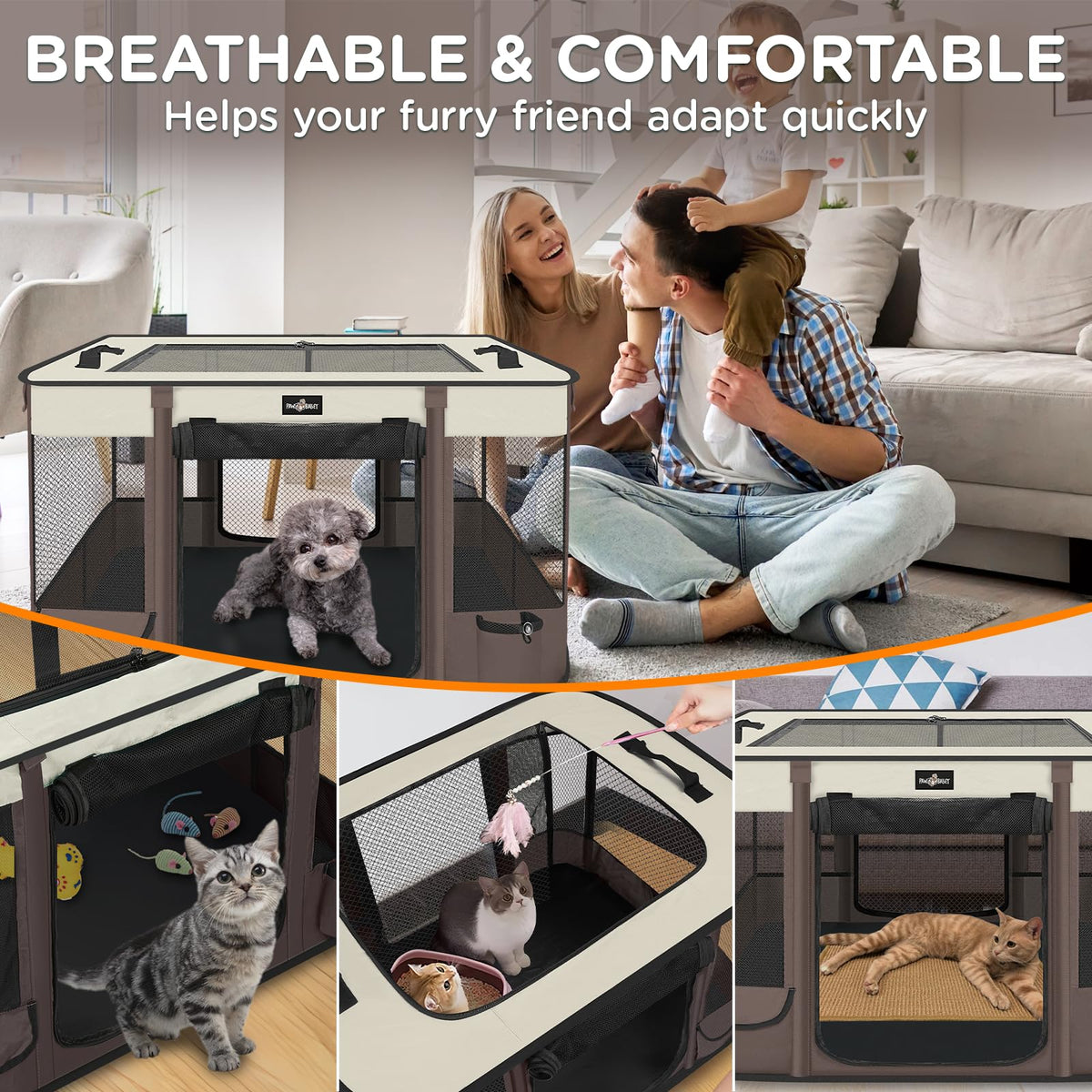 Paw Ballet Foldable Pet Kitten Playpen, Upgrade Waterproof Portable Cat Dog Playpen Kennel Tent for Small Dog Cat, Retractable Shade Cover, Indoor Outdoor Use for Small Pet.
