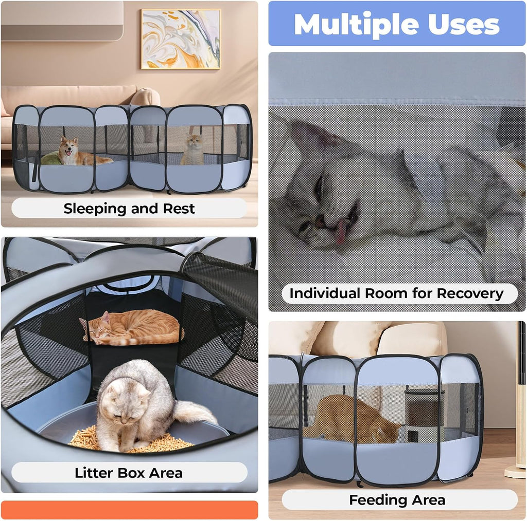 2-in-1 XLarge Cat Playpen, Detachable into 2 Separate Playpens with Additional 2 Doors, Portable Dog Playpen Cat Tent En
