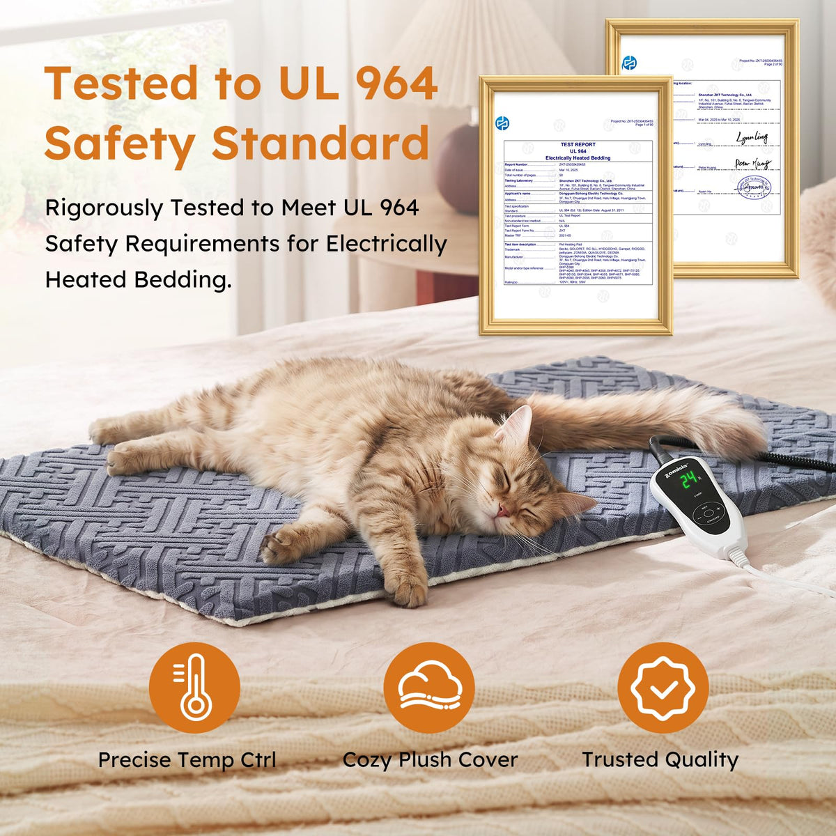 ZOMISIA Cat Heating Pad, Heated Cat Bed Indoor, 11 Temp & 25 Timer Settings