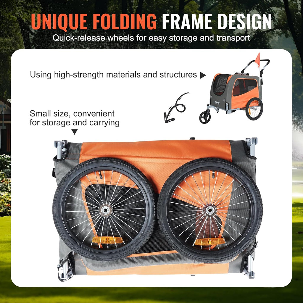 VEVOR Dog Bike Trailer, Supports up to 66/88/100 lbs, 2-in-1 Pet Stroller Cart Bicycle Carrier, Easy Folding Cart Frame 