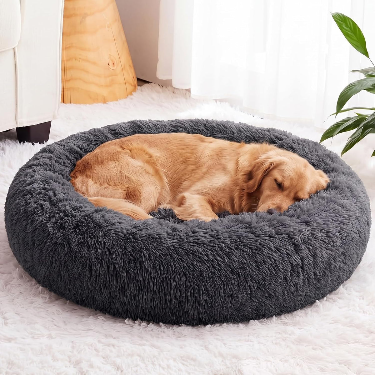 WNPETHOME Small Pink Round Calming Dog Bed Cat Bed For Comfy Sleep