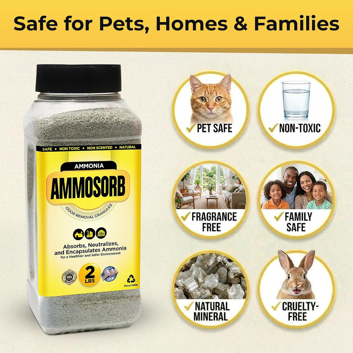 Unscented Cat Litter Deodorizer Granules, Ammonia Absorber, 2 lb