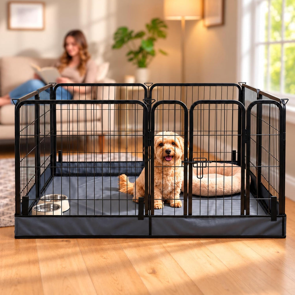 Dog Playpen with Battom Pad, 24" H 8 Panels Puppy Playpen