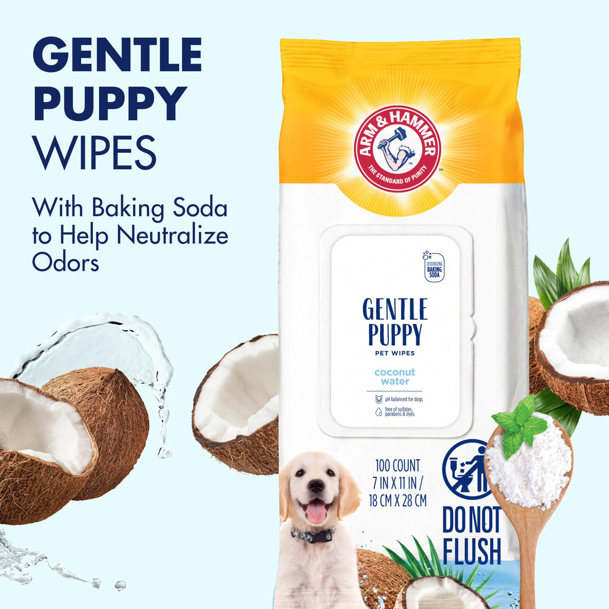 Arm & Hammer Puppy Wipes, Deodorizing Dog Wipes, Coconut Water, 100 Count