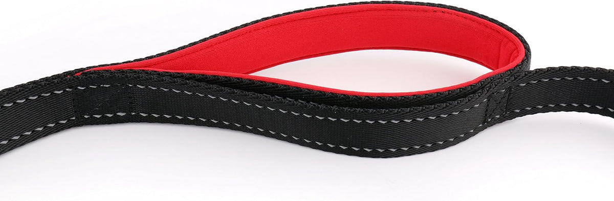 Dog Leash 8ft Long - Black - Traffic Padded Two Handle - Heavy Duty - Double Handles Lead for Control Safety Training - 