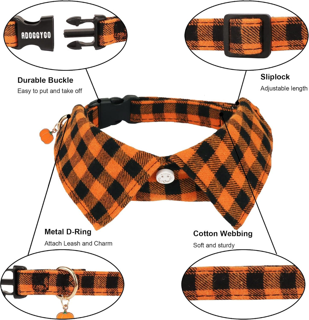 Fall Dog Collar 2 Pack, Orange Plaid Thanksgiving Shirt Collar, M
