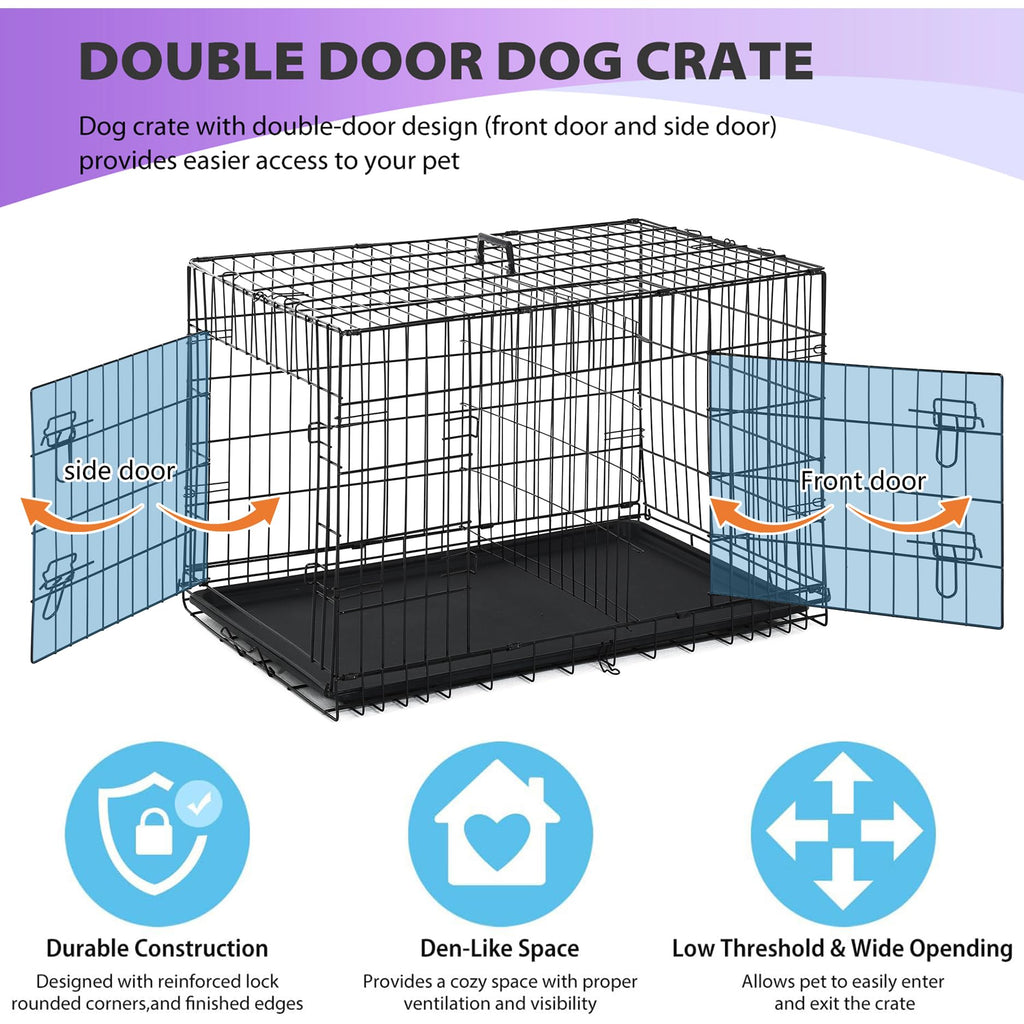 BestPet | Dog Crate | 48" | Black | Foldable Metal Kennel with Double Doors