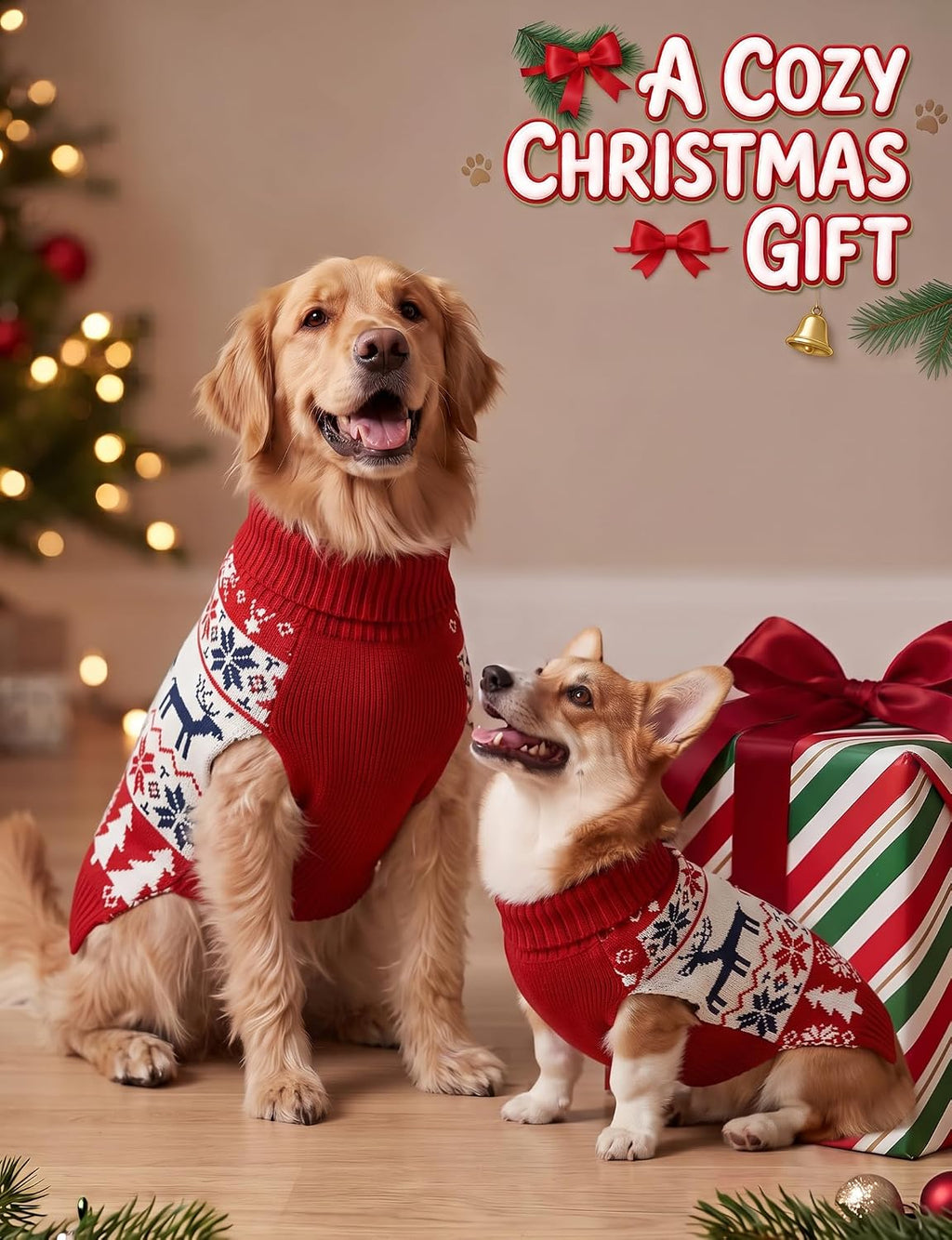 Christmas Dog Sweaters for Small Medium Large Dogs and Cats,Pet Soft Warm Holiday Outfit Girl & Boy,Pup Winter Clothes T