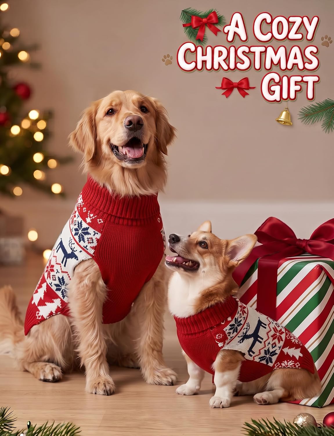 Christmas Dog Sweaters for Small Medium Large Dogs and Cats,Pet Soft Warm Holiday Outfit Girl & Boy,Pup Winter Clothes T