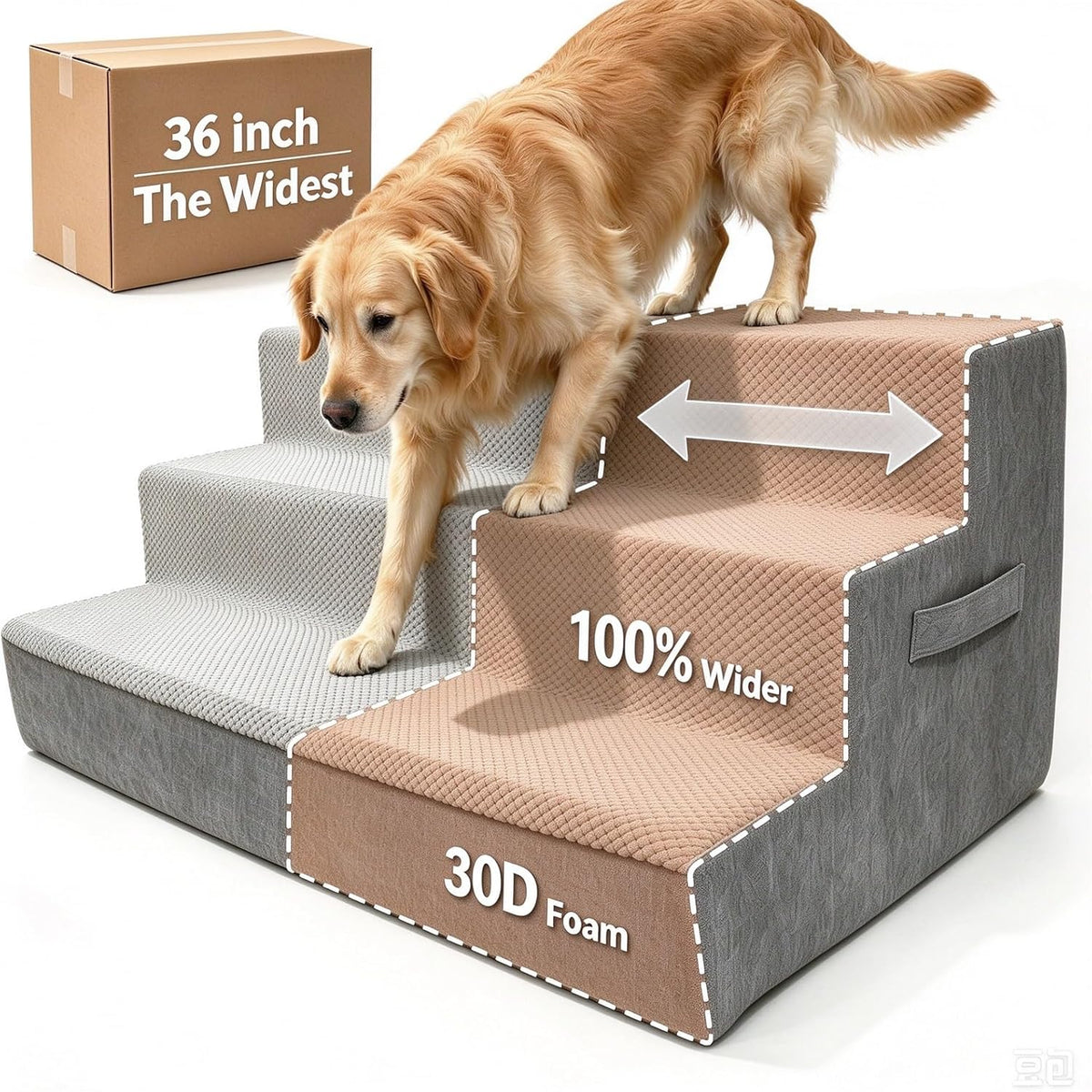 36" Extra Wide Dog Stairs for Large Dogs,Dog Ramp for Couch,3-Step