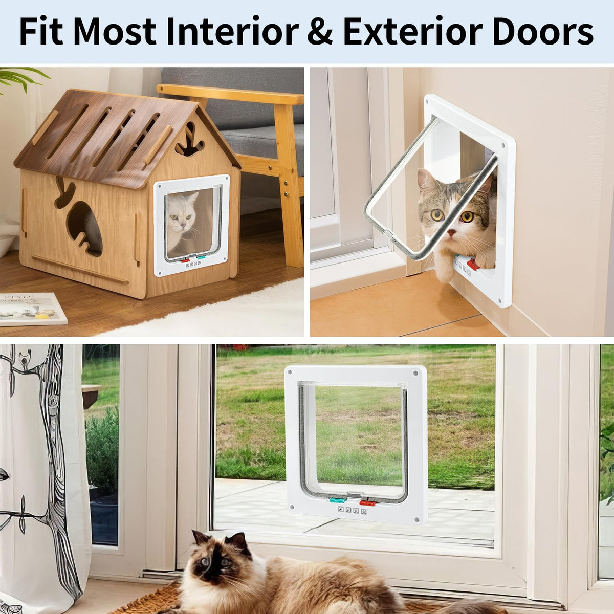 Cat Door for Interior Exterior Door, 4-Way Locking Flap