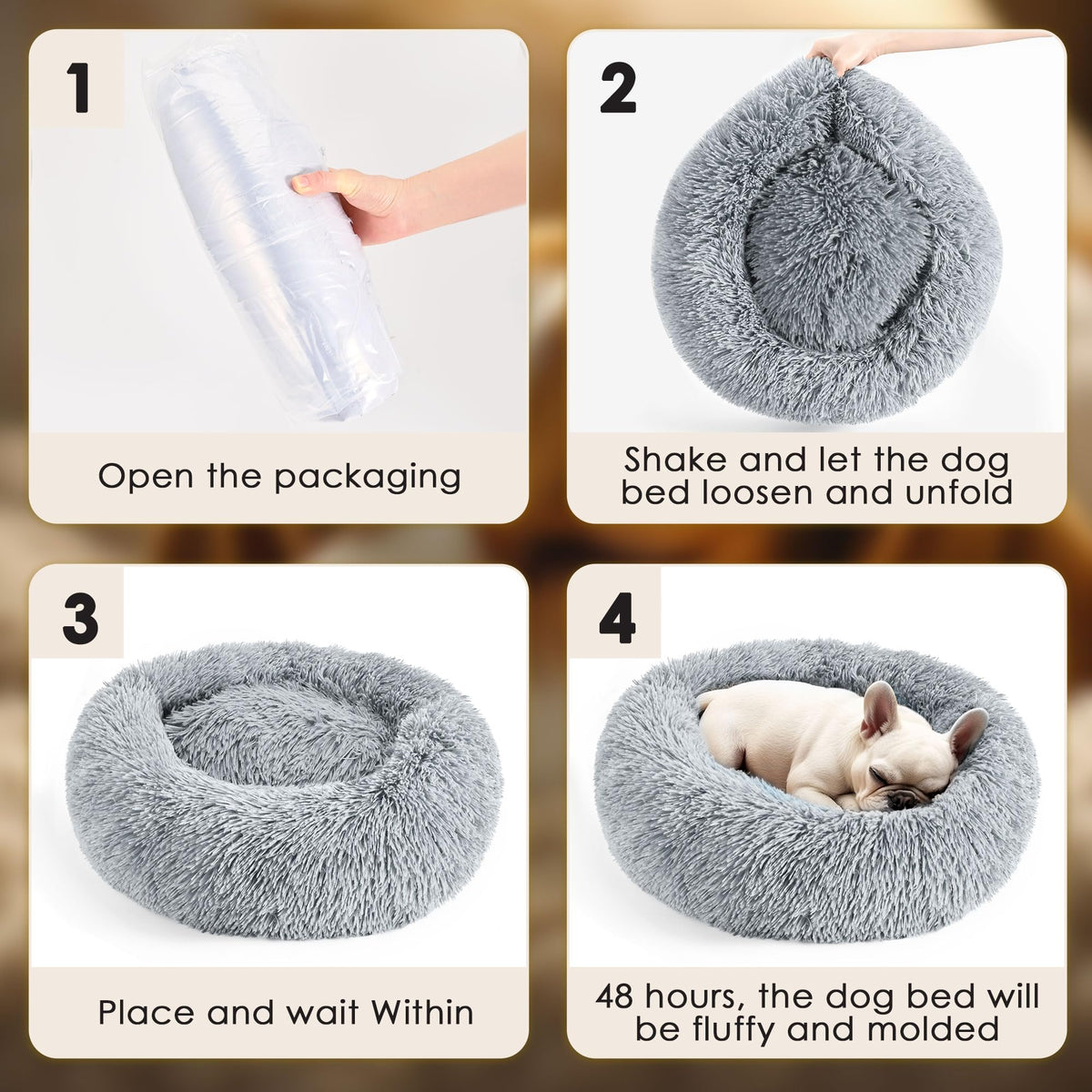 Hoewina Dog & Cat Bed for Indoor Cats, 20in Calming Donut Bed (Light Grey)