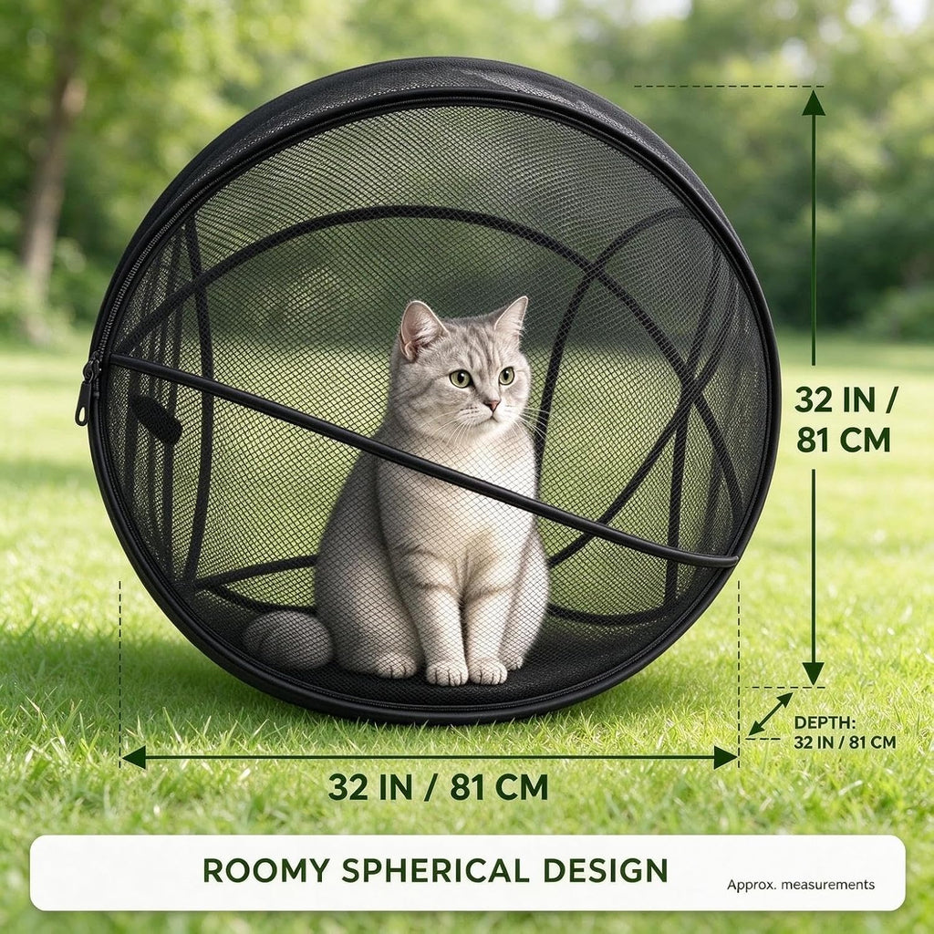 360° Panoramic Pop-Up Rolling Cat Playpen Ball Cat Playpen, Mesh Cat Tent