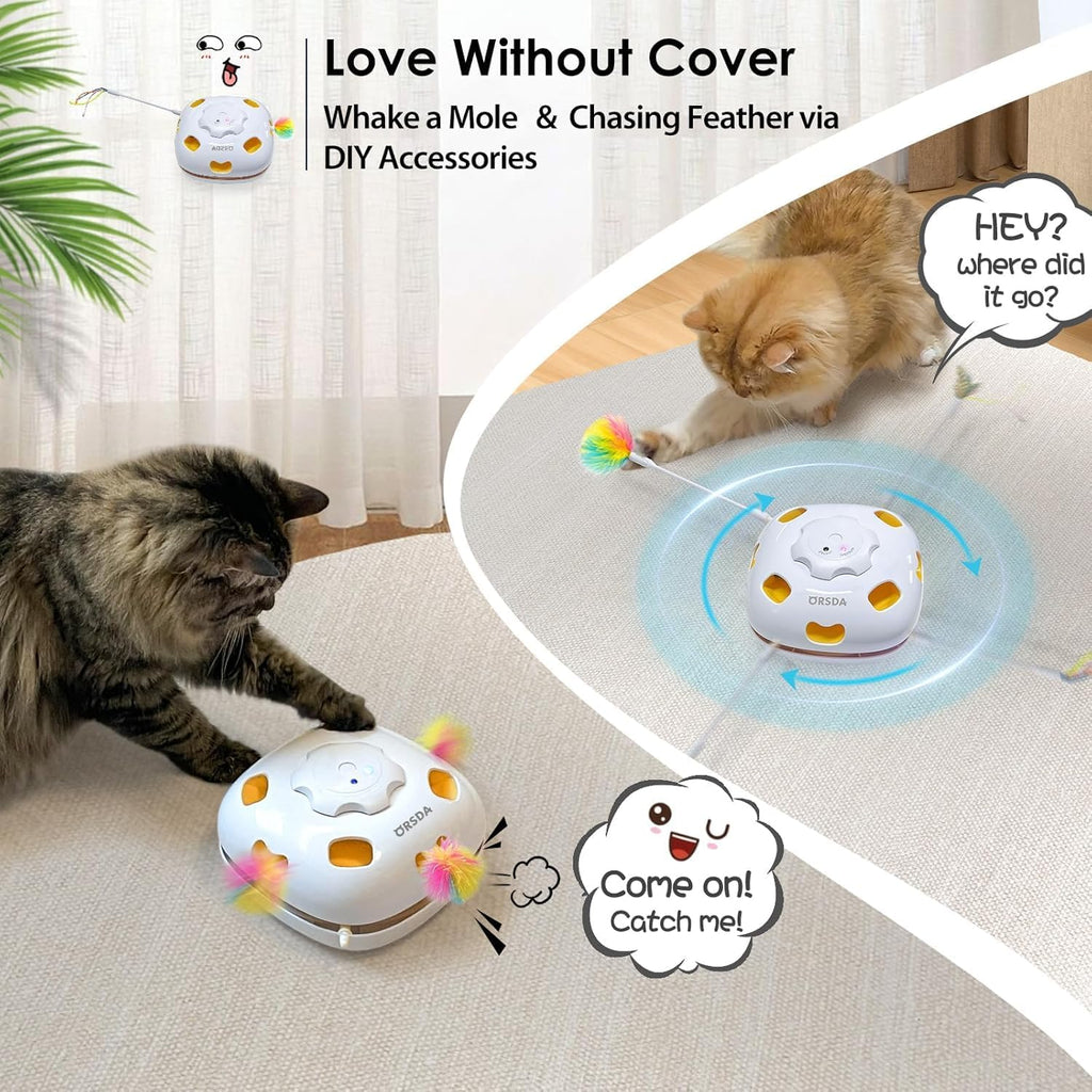 ORSDA Cat Toys for Indoor Cats, 4 in 1 Interactive Automatic Kitten Toys Hide and Seek with Mat, 8 Holes Mice Whack-A-Mo