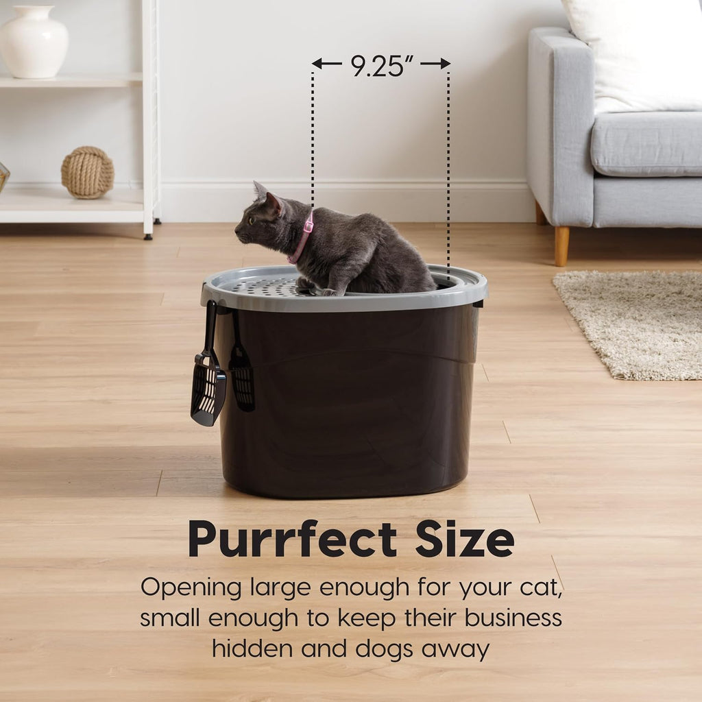 IRIS USA Top Entry Cat Litter Box, Hooded Privacy, Large, Black/Gray