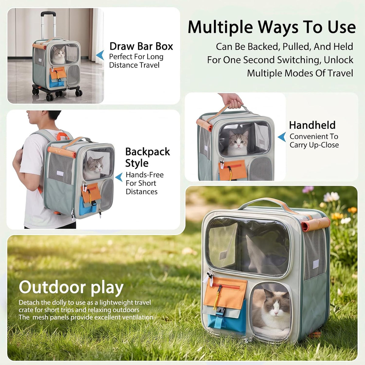 Cat Carrier with Wheels,Foldable Rolling Pets Carrier