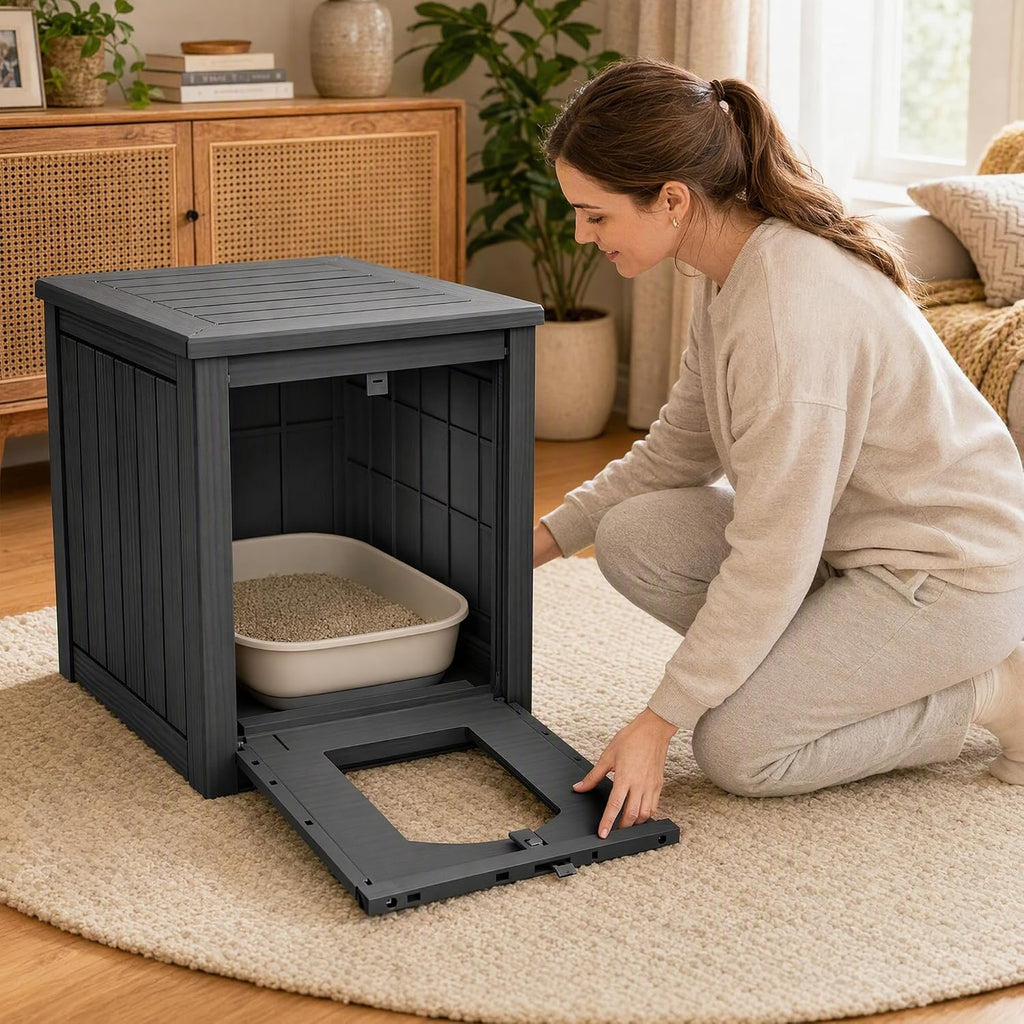 Cat House Outdoor Indoor Use, Weatherproof Cat Box Enclosure, Black