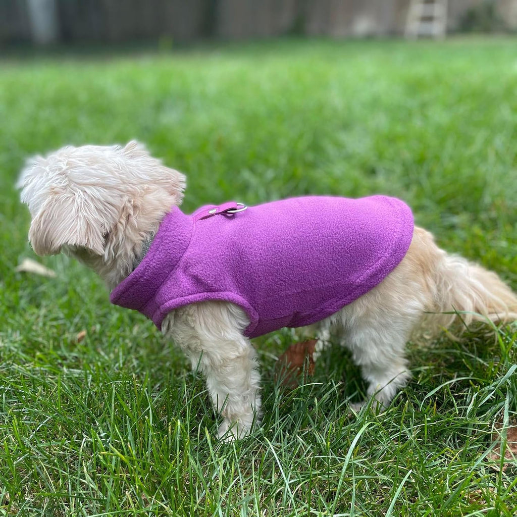 Dog Fleece Vest Sweater with Leash Ring, Purple Medium (6-10lbs)