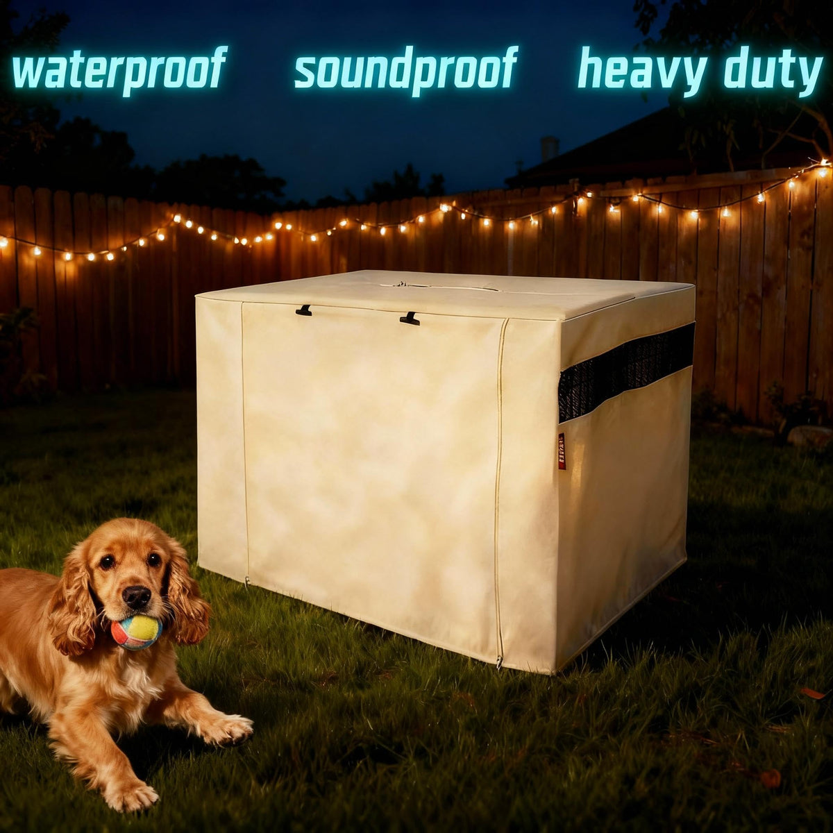 HiCaptain 36-Inch Dog Crate Cover with Mesh, Waterproof Kennel Cover, Beige