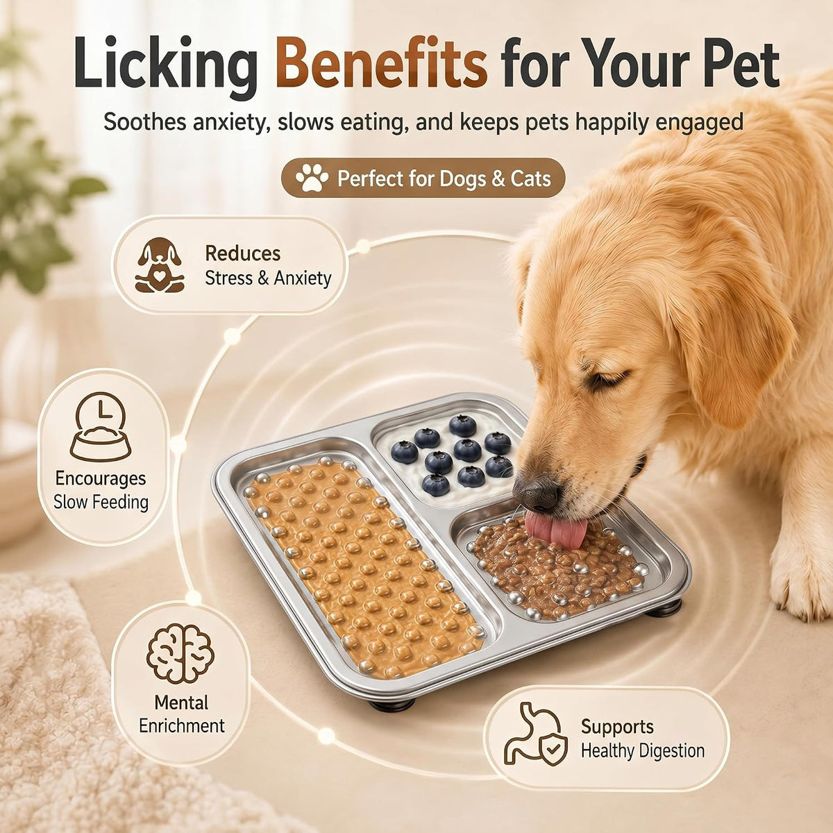 2 Pack - Stainless Steel Lick Mat for Dogs & Cats, Large Non-Slip Slow Feeder Pad with Suction Cups, Chew-Proof Dog Lick