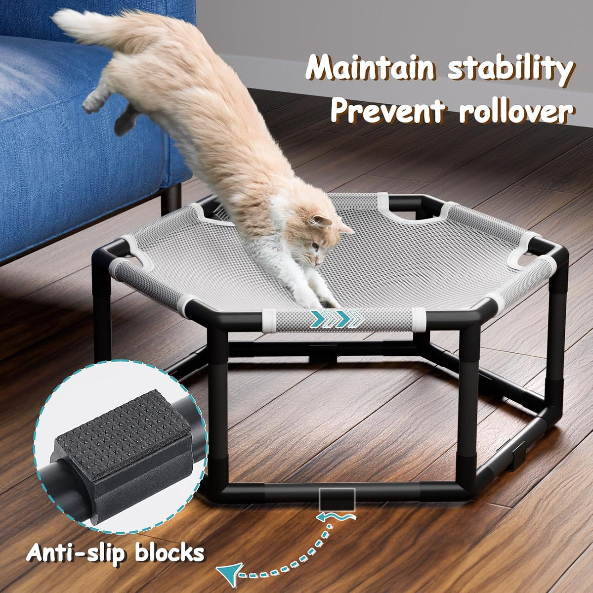 Elevated Cat Hammock Bed, Hexagon Raised Cat Swing Bed Chair Cot