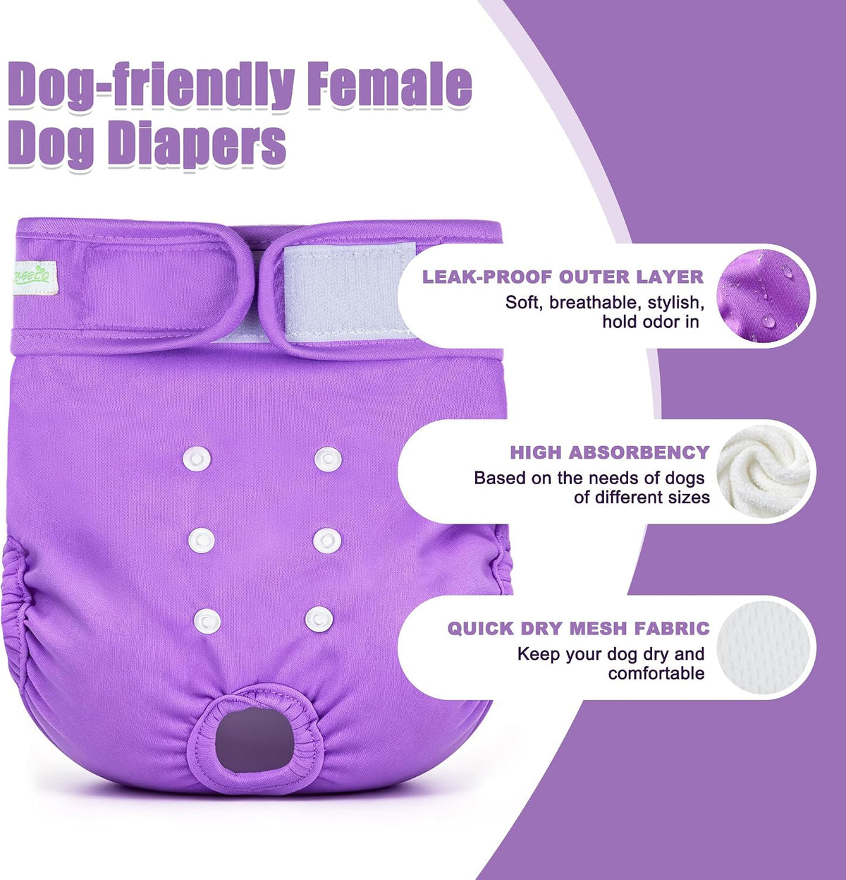wegreeco Washable Reusable Premium Female Dog Diapers, Medium Dog Doggie Puppy & Doggy Diapers Female for Dog Waist 9.6"
