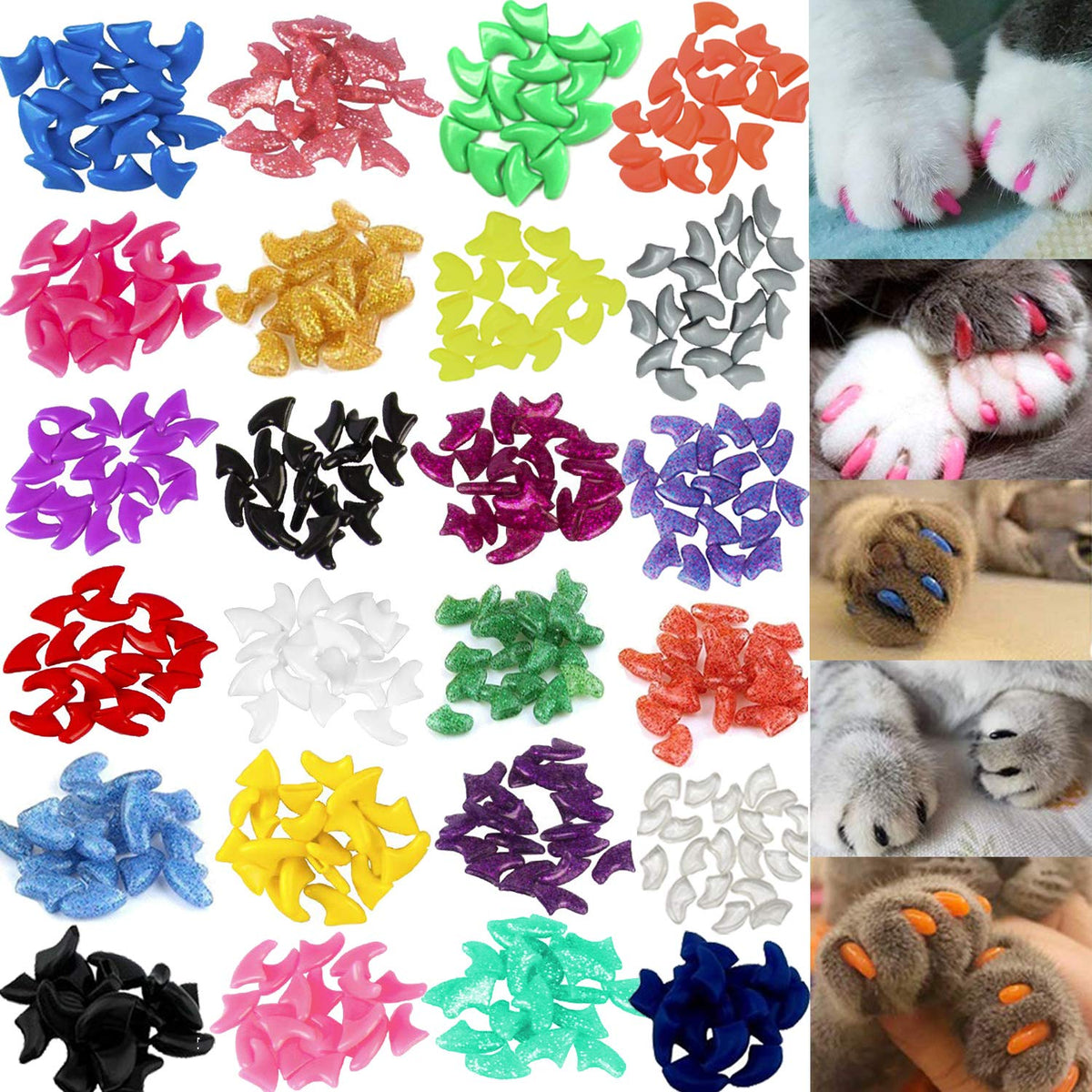 VICTHY 140pcs (14 Colors) Cat Nail Caps, Cat Claw Covers Cat Nail Covers with Adhesives and Applicators (Medium)