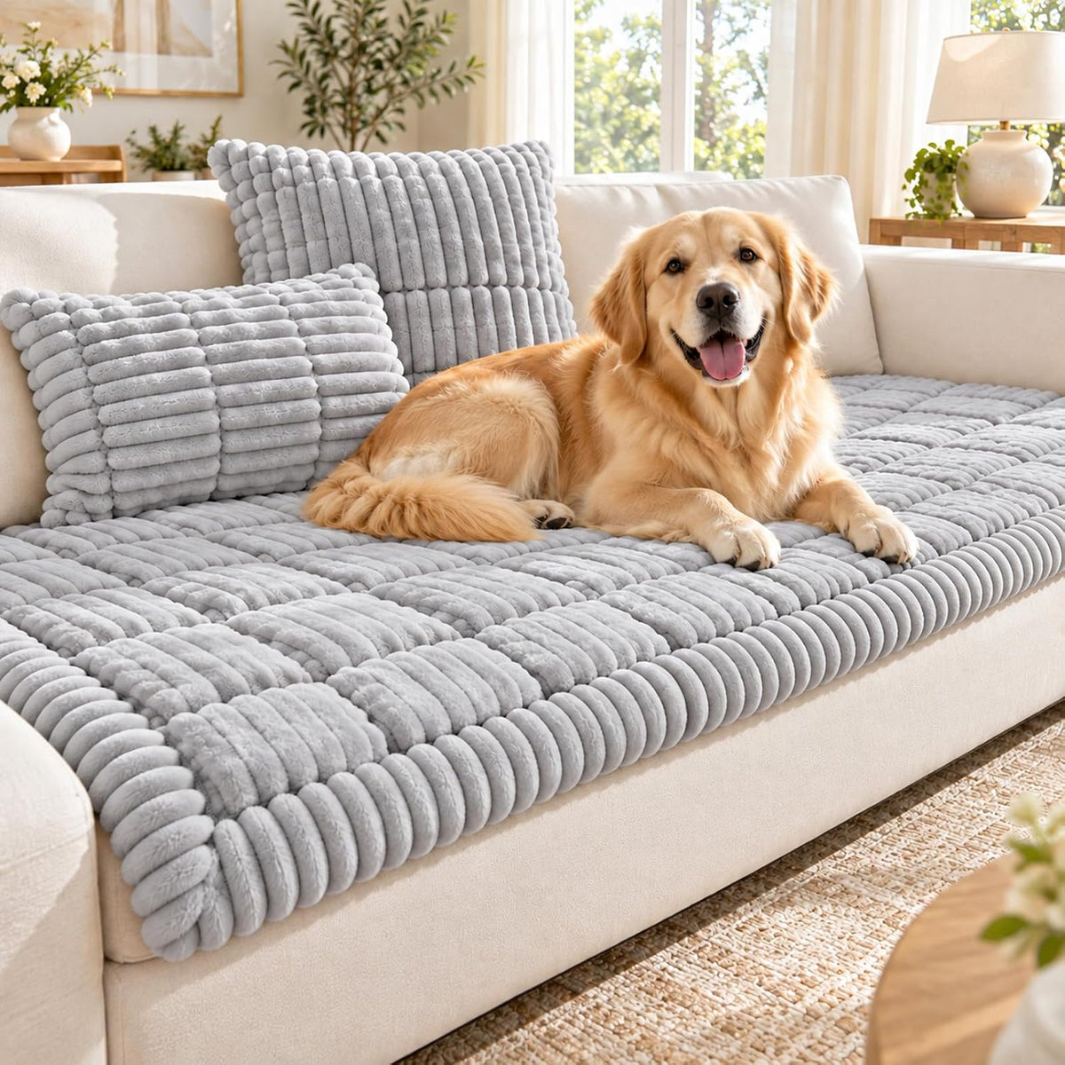 Pet Couch Cover 3-Piece Set, 2 Pillow Covers (Dark Gray,27.6 x 59.1 in)