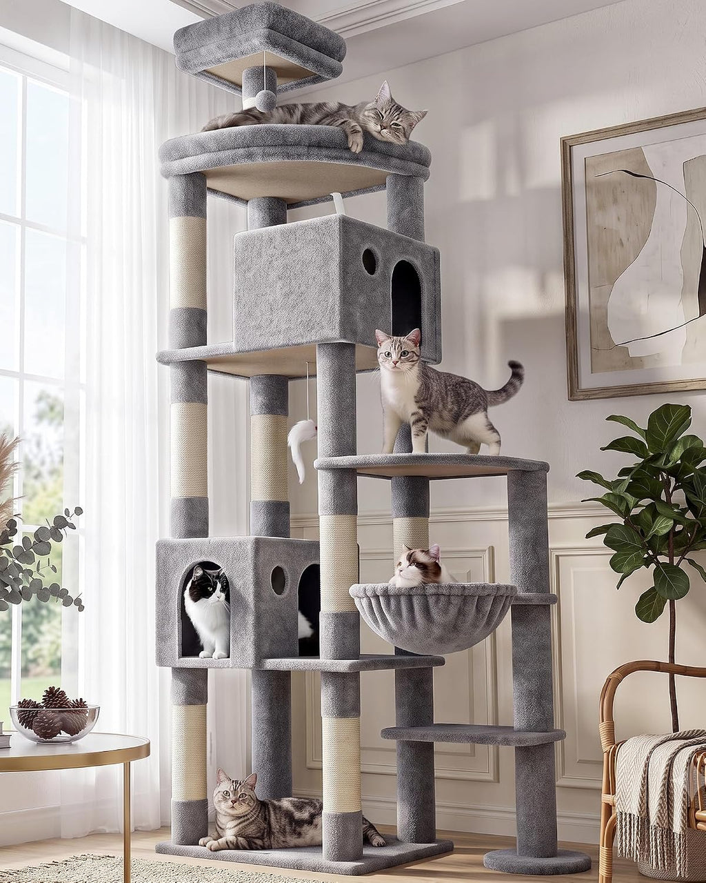 Globlazer Giant Cat Tree for Indoor Large Cats, 83in, F83, Light Grey