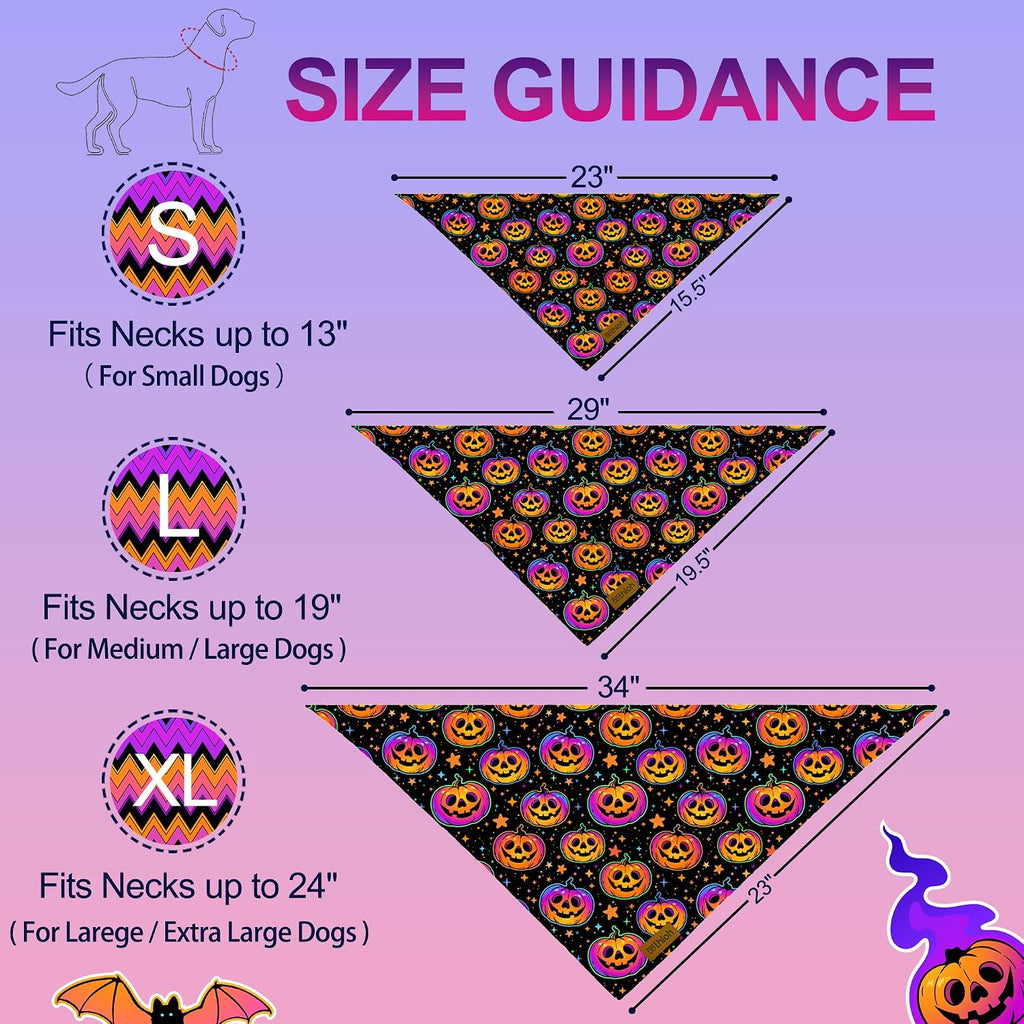 Halloween Dog Bandanas - 2 Pack Reversible Pumpkin and Bat Pet Scarf for Boys and Girls | Fall Dog Bibs | Premium Durabl