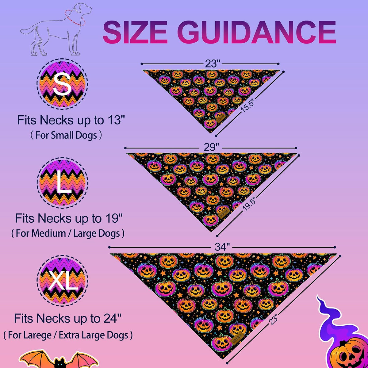 Halloween Dog Bandanas - 2 Pack Reversible Pumpkin and Bat Pet Scarf for Boys and Girls | Fall Dog Bibs | Premium Durabl