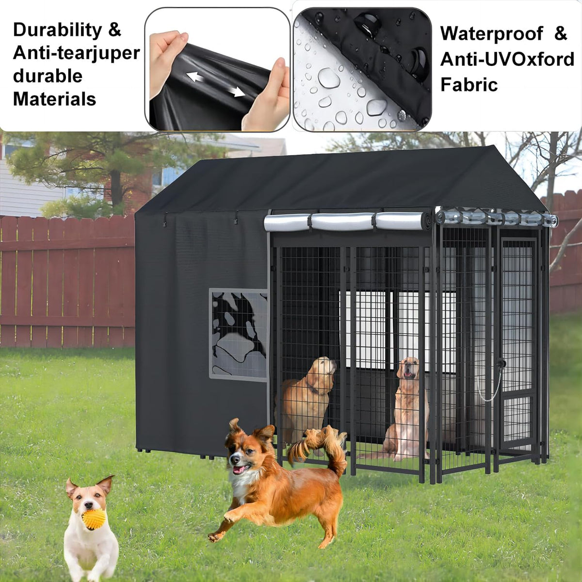 Outdoor Dog Kennel Cover, 8'Dx4'Wx6'H, Full Coverage Black